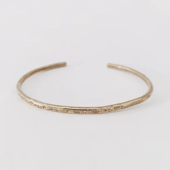 Stardust Cuff Bracelet - Handcrafted Hammered Raw Brass Open Bangle - Picture 4 of 6